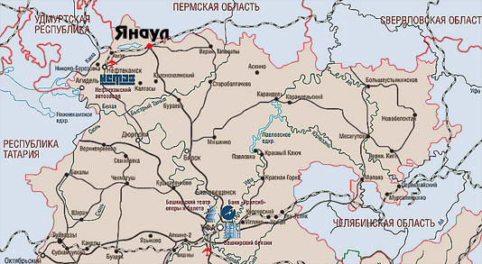 Г. Нефтекамск на карте Башкортостана