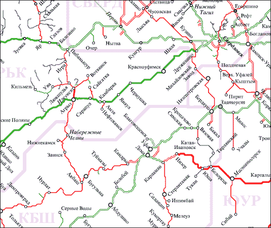 Г. Янаул на карте железных дорог